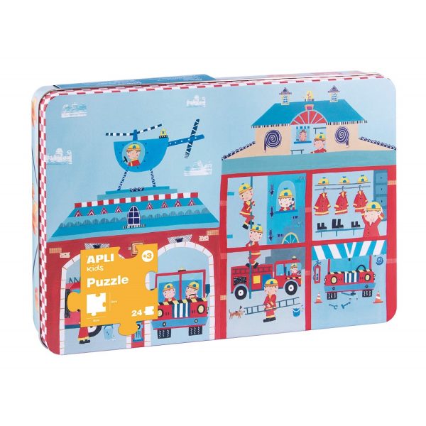Puzzle Pompieri cutie metalică Apli Kids