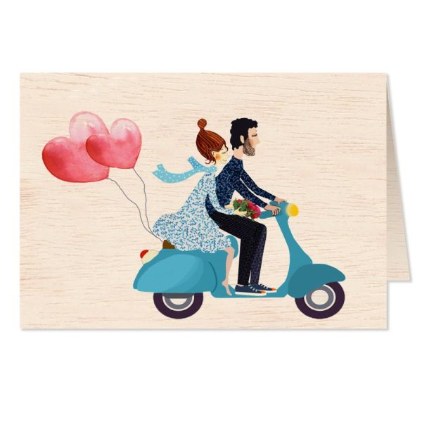 Felicitare din lemn Blue Scooter CozyWood