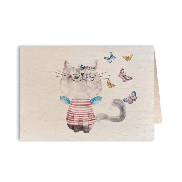 Felicitare din lemn Pussycat and butterflies CozyWood