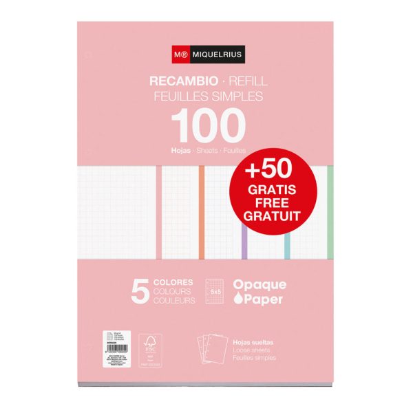 Refill A4 150 file pătrățele Pastel Miquelrius